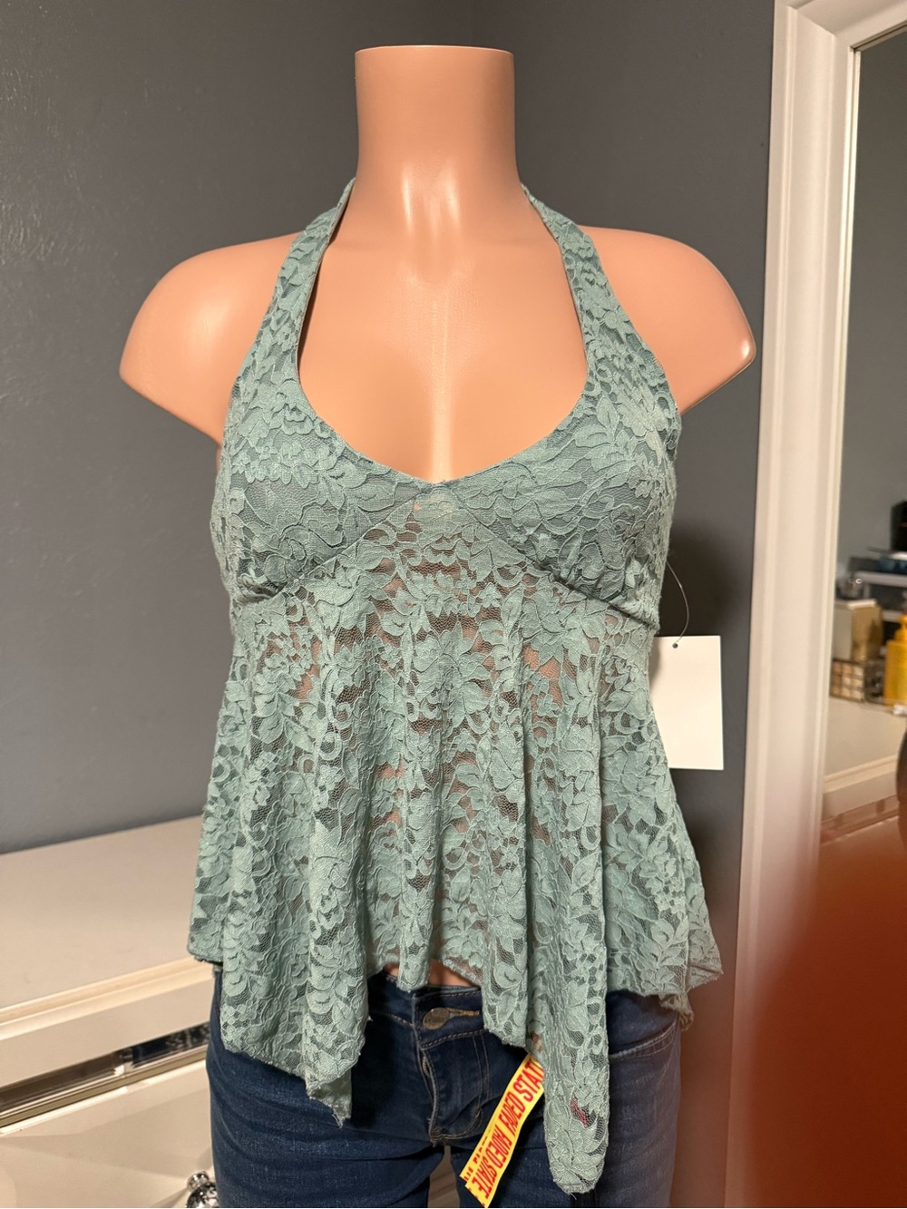 Lace Halter Top in Sage Green